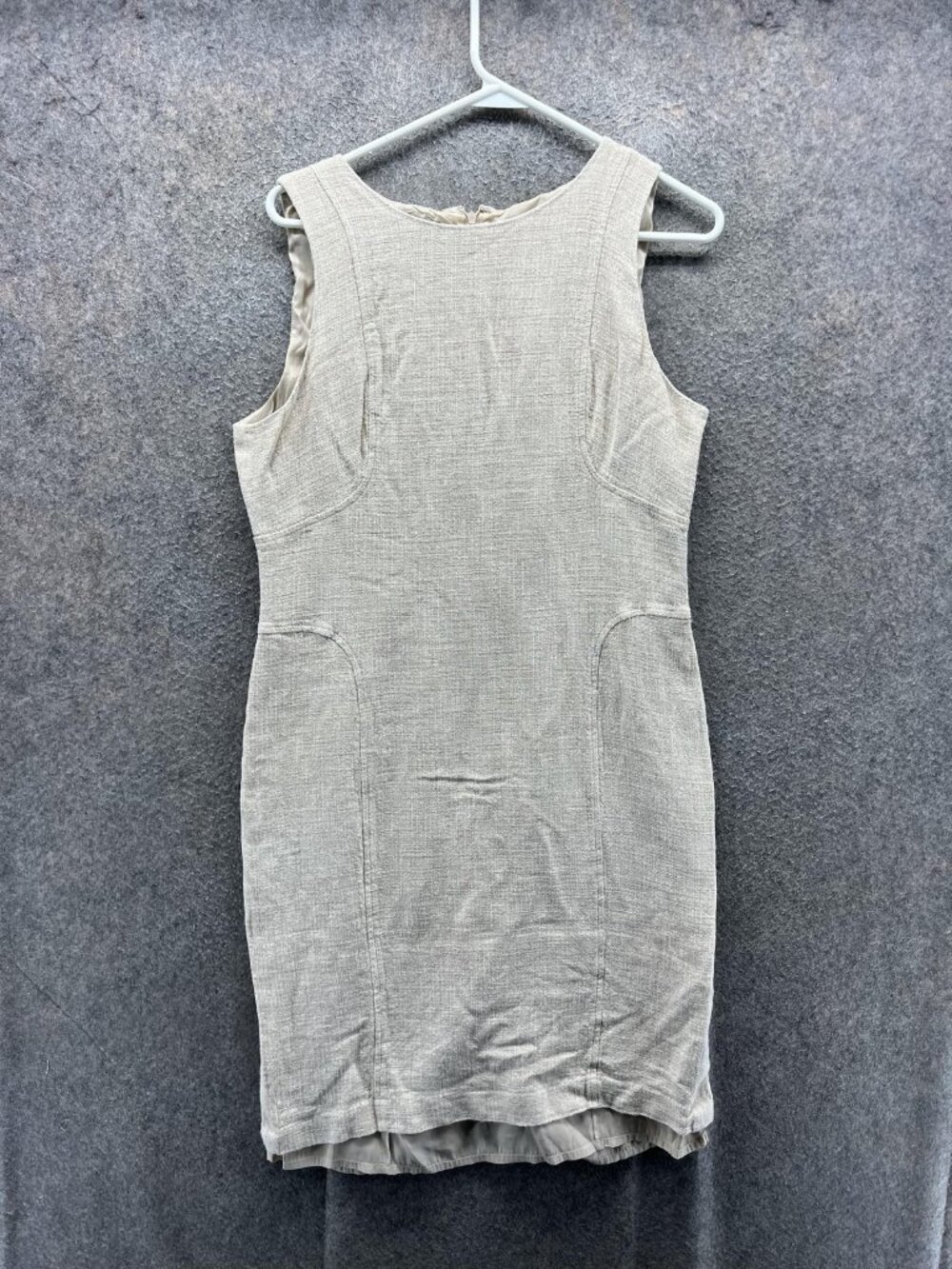 Lafayette 148 New York Dress Womens 12 Beige Linen Sheath Sleeveless Workwear